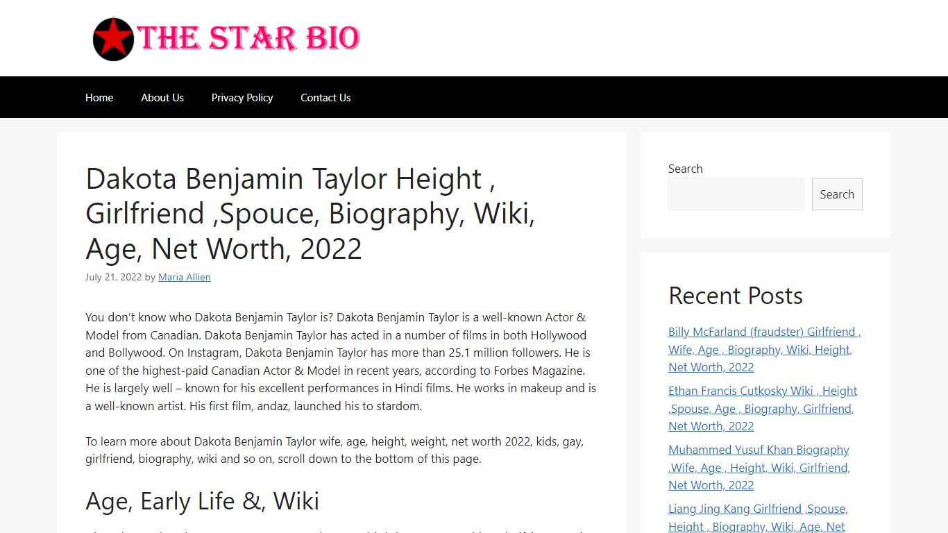 Dakota Benjamin Taylor Height , Girlfriend ,Spouce, Biography, Wiki ...